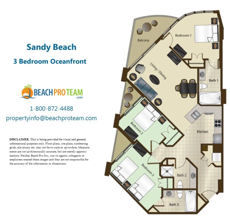 Sandy Beach Resort II Floor Plan C - 3 Bedroom Oceanfront